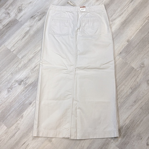 Y2K Creamy Khaki Low Rise Long Chino Maxi Skirt w/ Tie Front Waist / NWT / Sz 8 - Picture 2 of 8